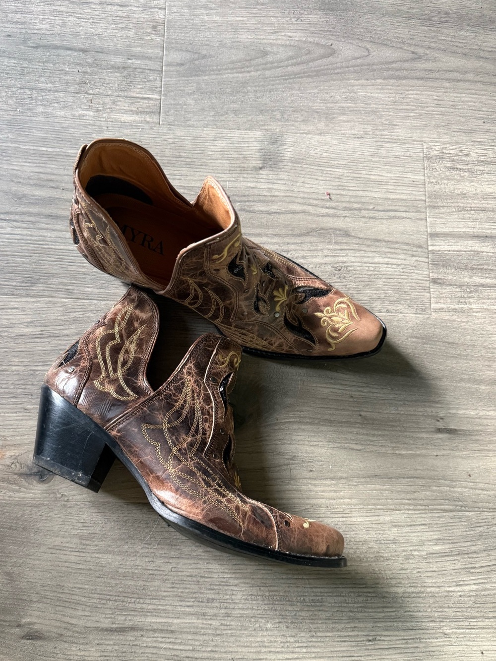 Myra Bag Brown Embroidered Western Heeled Ankle Boots
